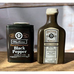 VTG Watkins Advertising Ceramic Salt and Pepper Shakers Vanilla and Black Pepper